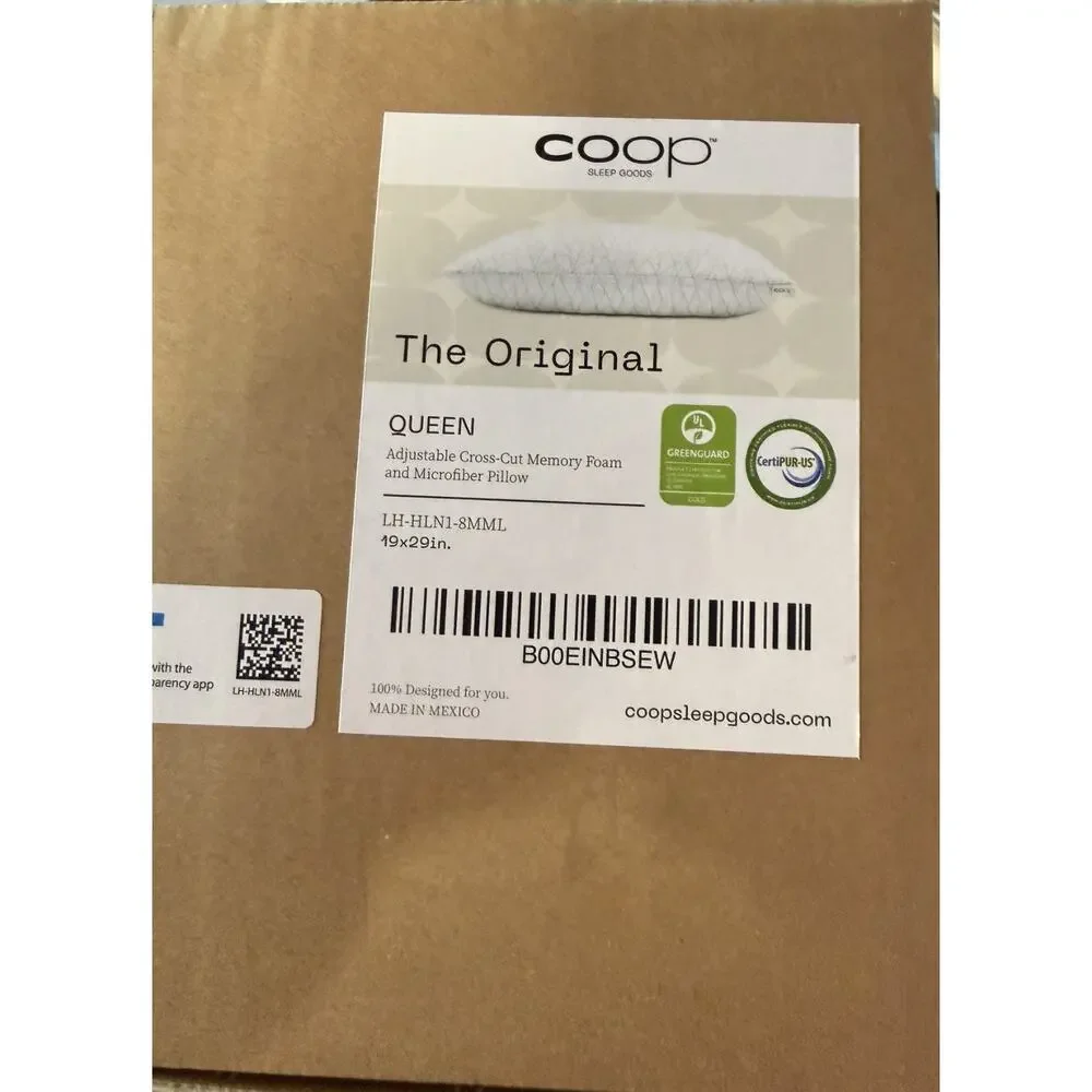 Coop Home Goods Premium Adjustable Pillow Cross Cut Memory Foam Fill Queen NEW